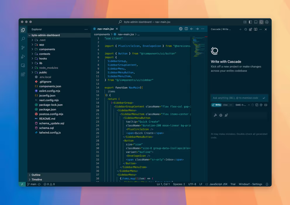 Windsurf IDE Screenshot des Windsurf AI Code-Editors