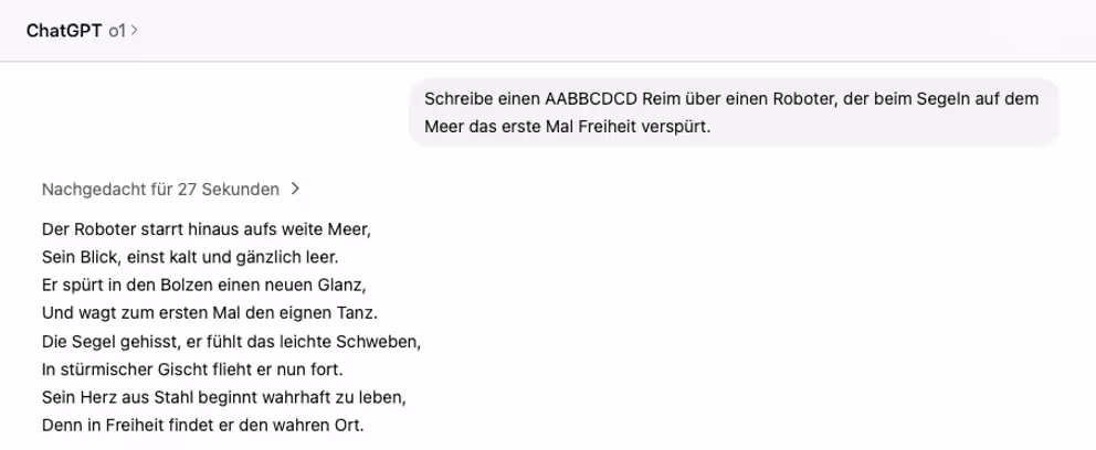AABBCDCD Reim über einen segelnden Roboter, generiert vom OpenAI-o1 Modell