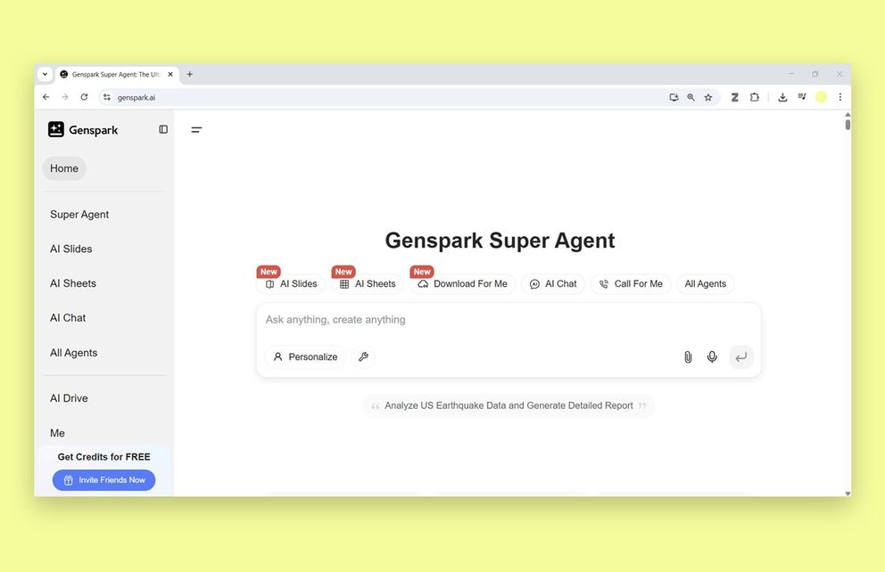 Screenshot des Genspark AI Browsers
