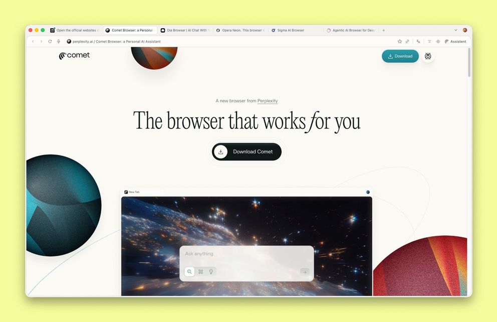 Screenshot des Perplexity Comet Browsers