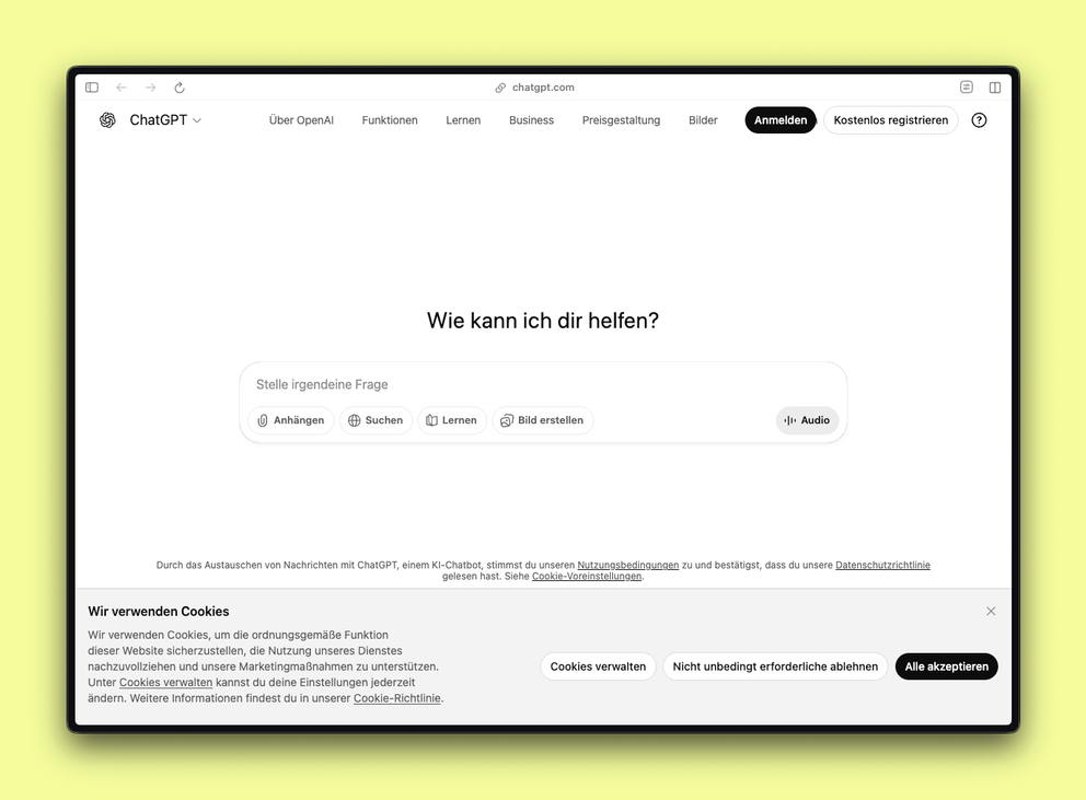 Screenshot von der ChatGPT Website